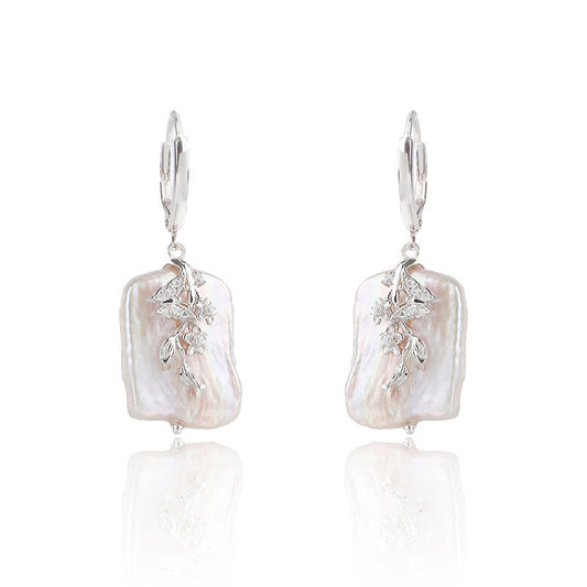 Baroque Freshwater Pearl Leaf Silver Earrings