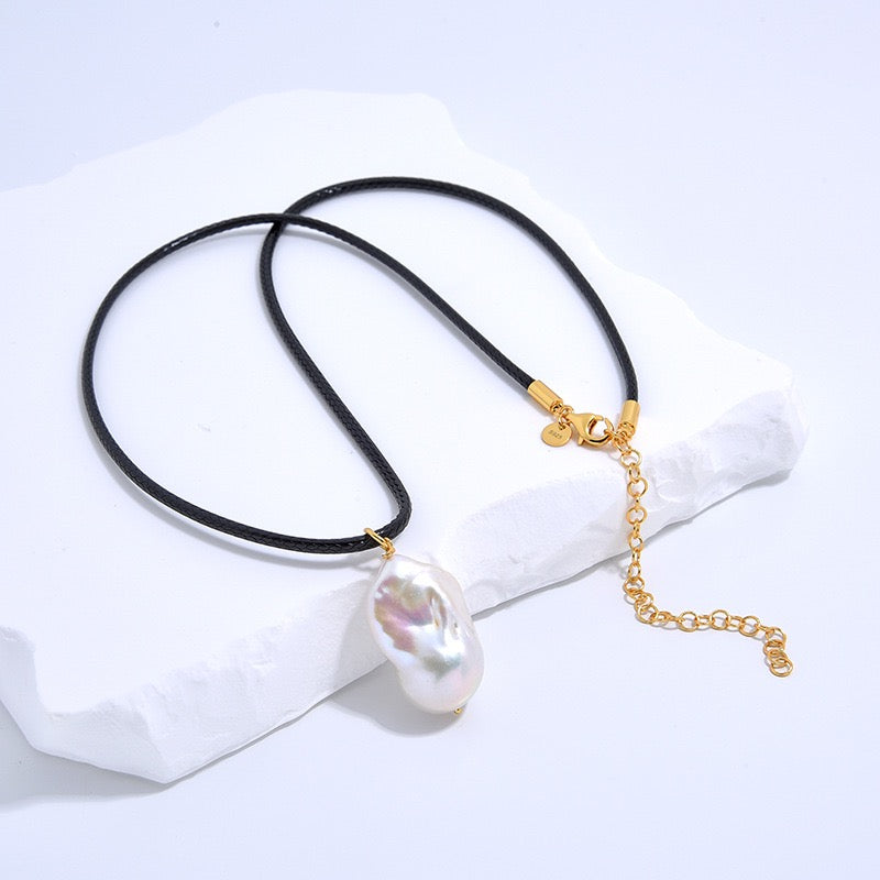 Baroque Pearl Necklace with Leather Cord