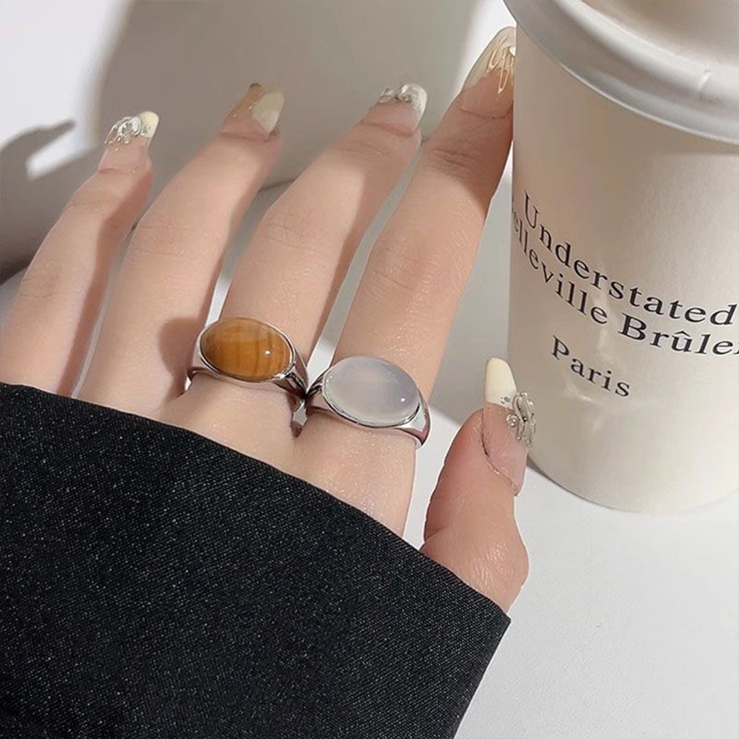 [Blind Box]Vintage Maillard Tiger Eye Natural Stone Adjustable Ring-SS003