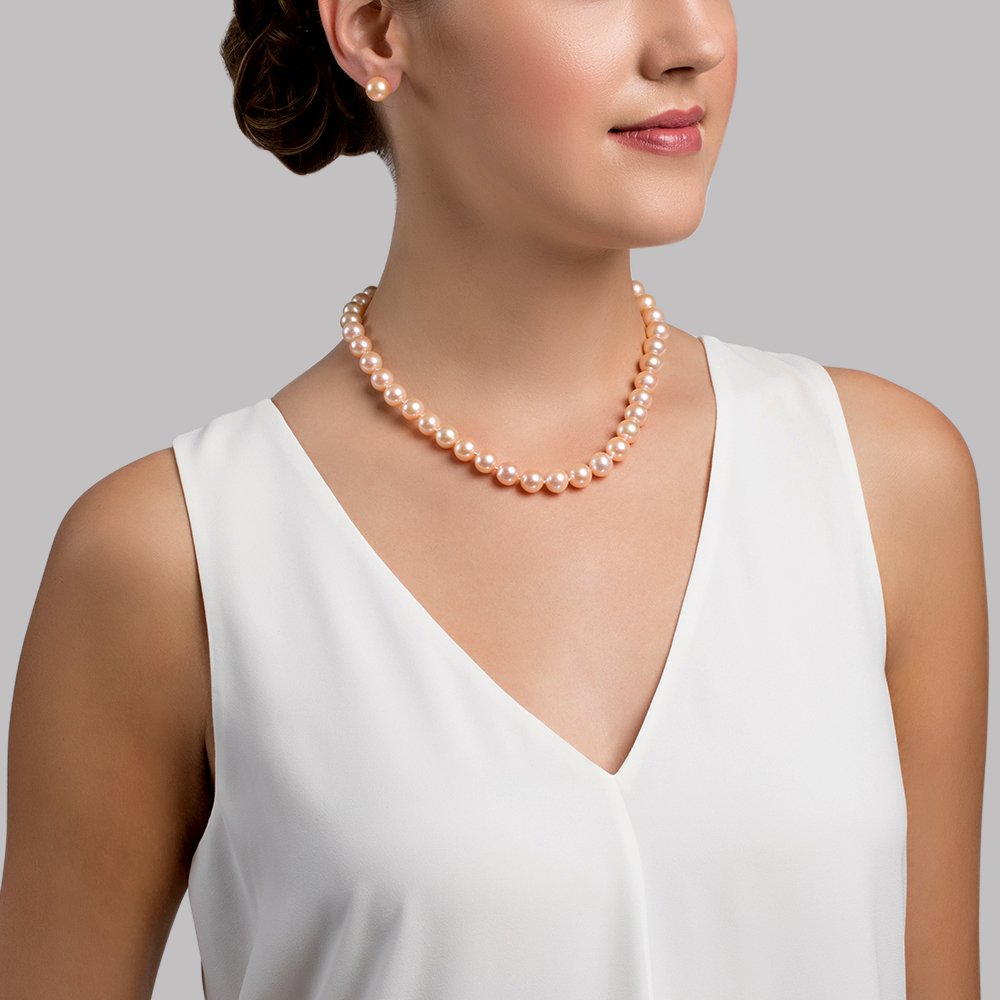 9.5-10.5mm Peach Freshwater Pearl Necklace - AAAA Quality