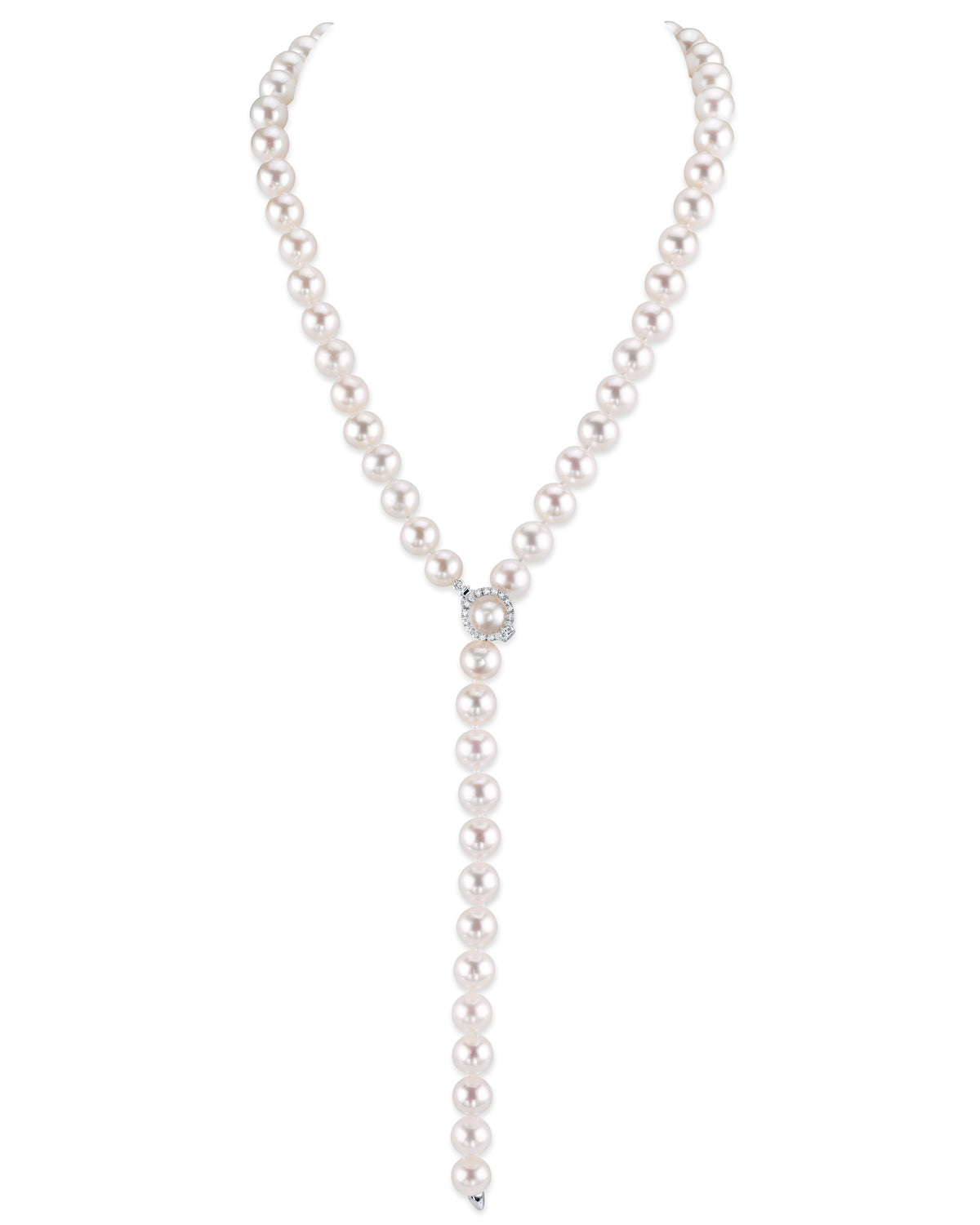 Adjustable Y-Shape Necklace with White Pearl and Diamond