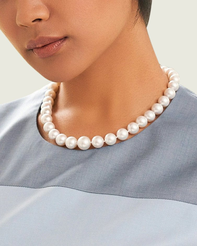 White South Sea Round Pearl Necklace, 10.0-11.9mm - AAA Quality