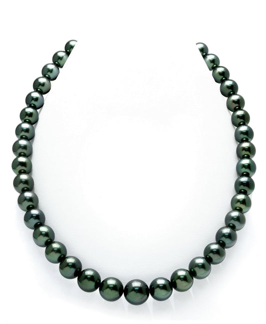 Black Tahitian True Round Pearl Necklace, 10.0-12.0mm - AAA/Gem Quality