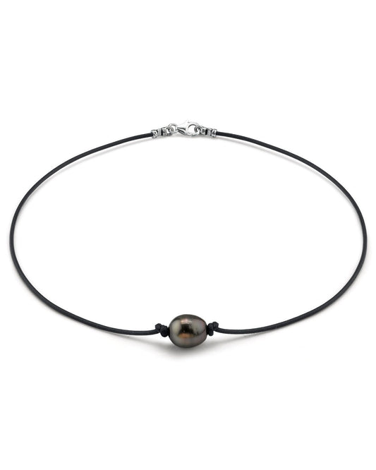 Black Tahitian Baroque Pearl on Leather Necklace