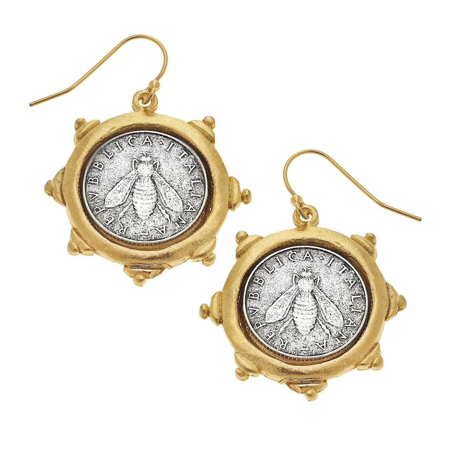 Bee Coin Earrings in Silver Design