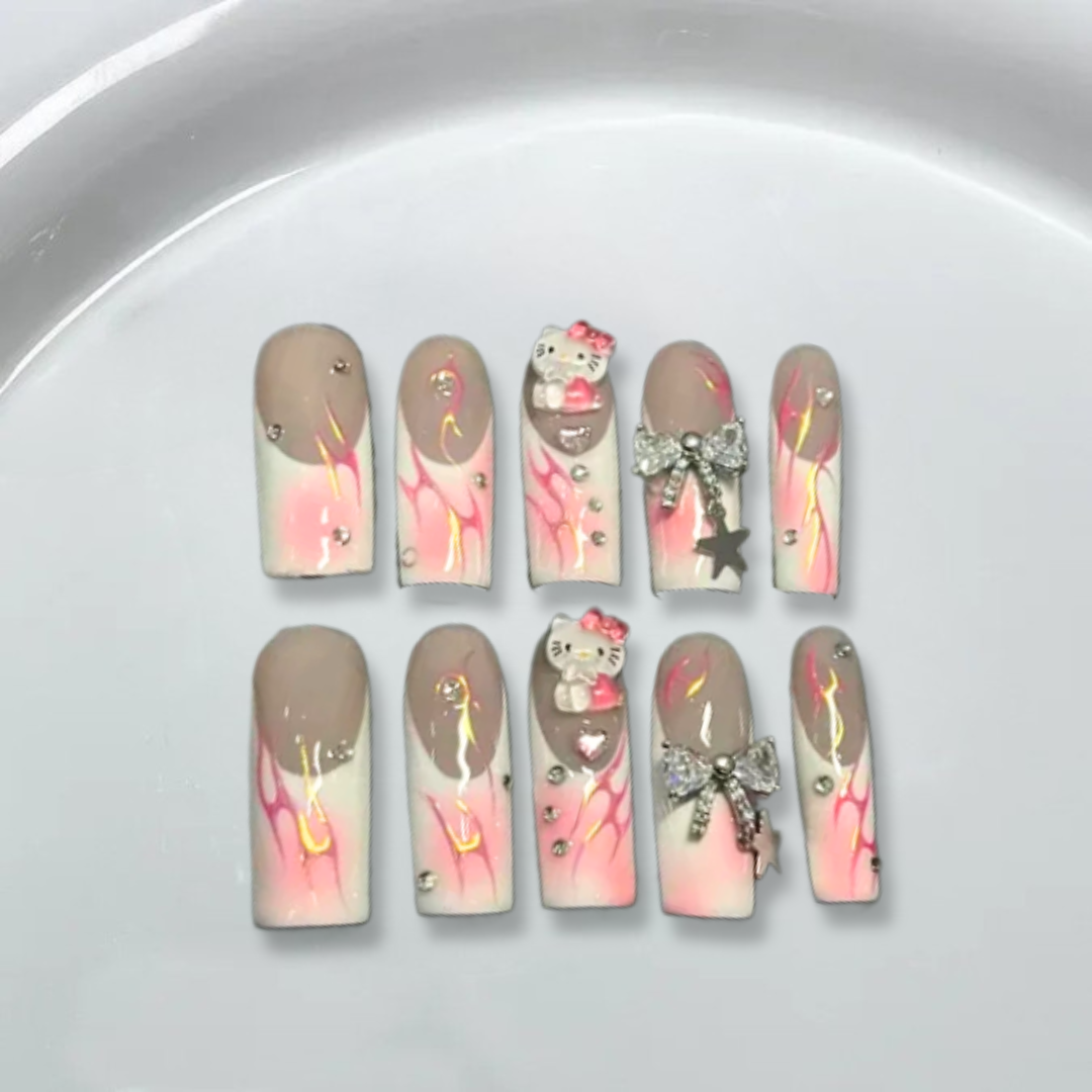 Hellokitty Dopamine Cute Cartoon French nails-XHS198