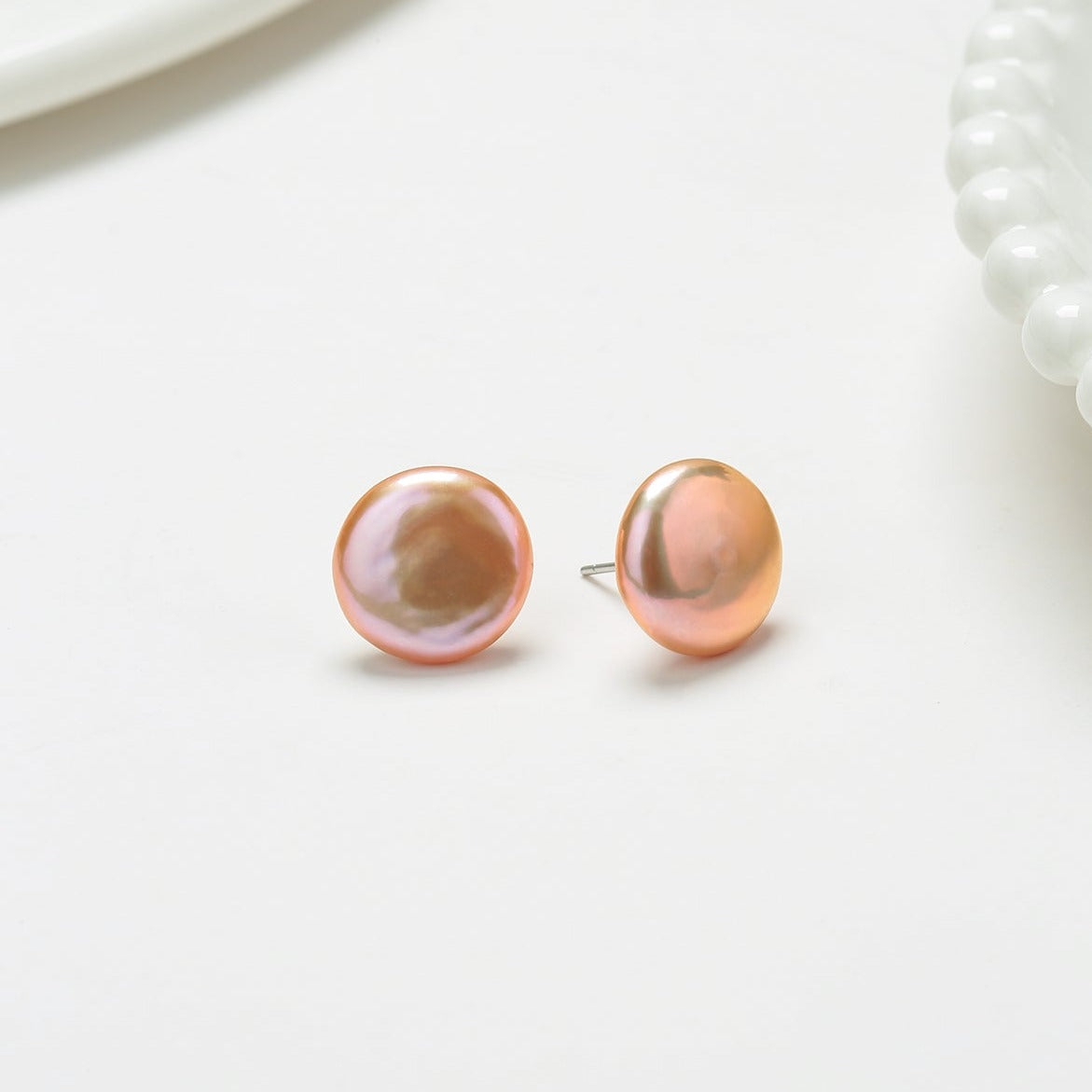 Baroque Pearl Stud Earrings in Coin Style