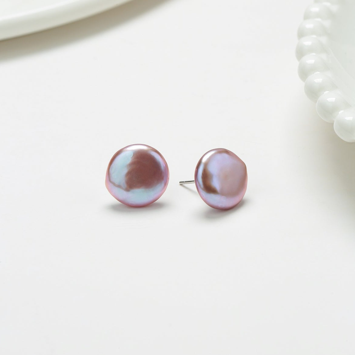 Baroque Pearl Stud Earrings in Coin Style