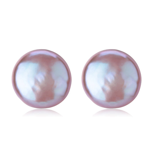 Baroque Pearl Stud Earrings in Coin Style