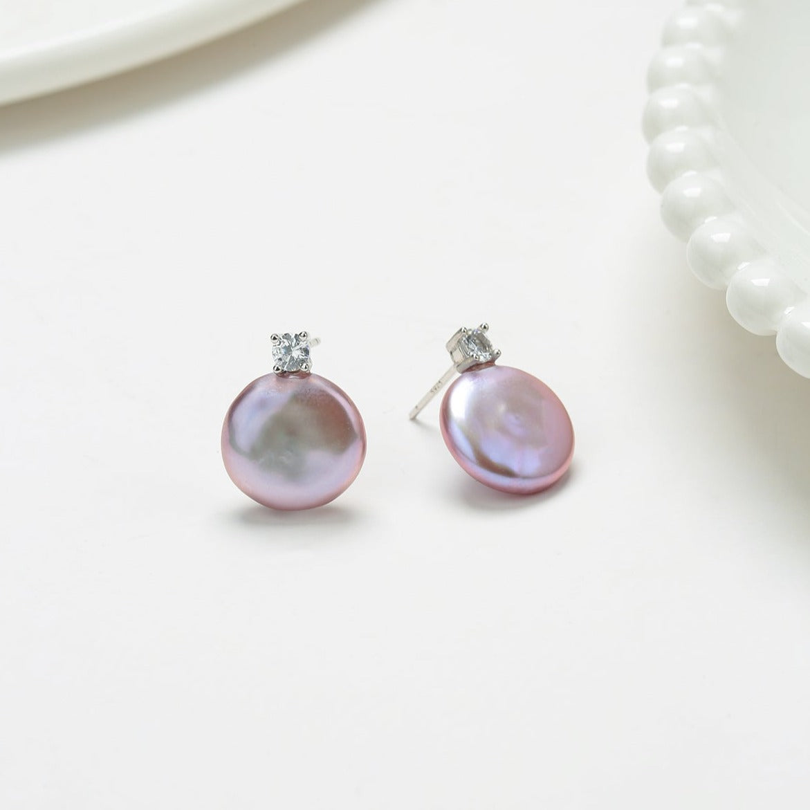 Baroque Pearl Stud Earrings with Coin Design