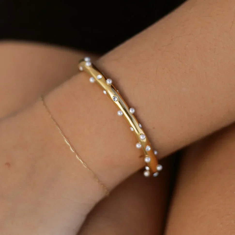 Stylish Pearl and Zirconia Cuff Bracelet