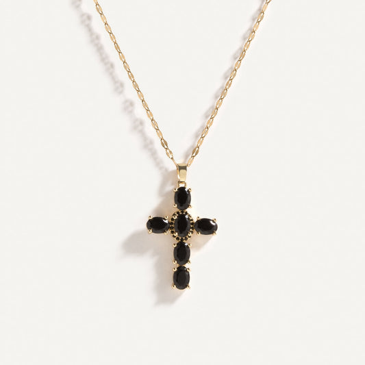 Black Cross Pendant Necklace in Silver