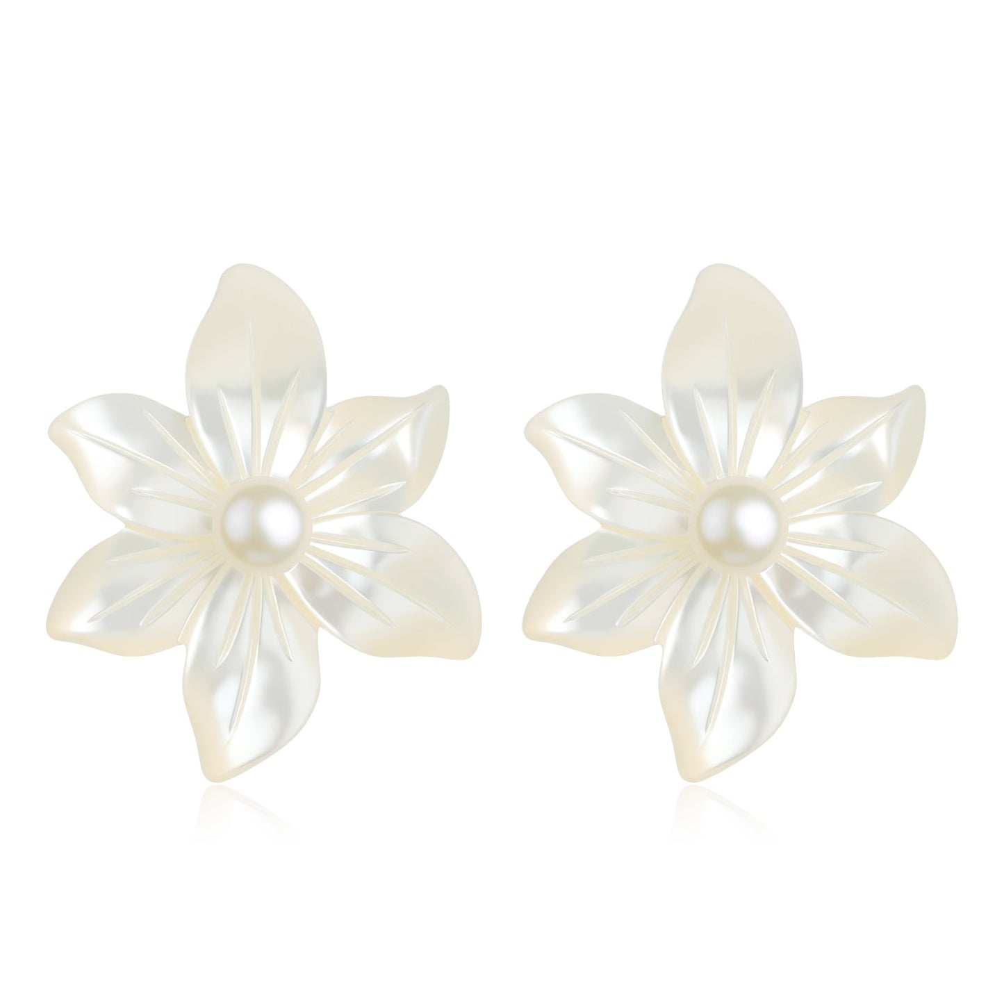 White Orchid Earrings with Freshwater Pearls and Mother of Pearl