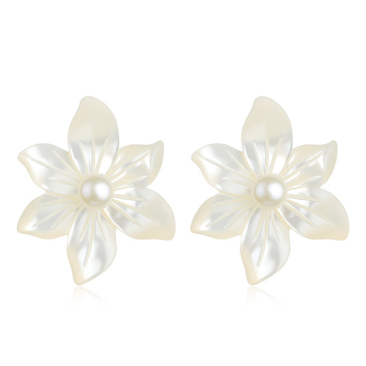 White Orchid Earrings with Freshwater Pearls and Mother of Pearl