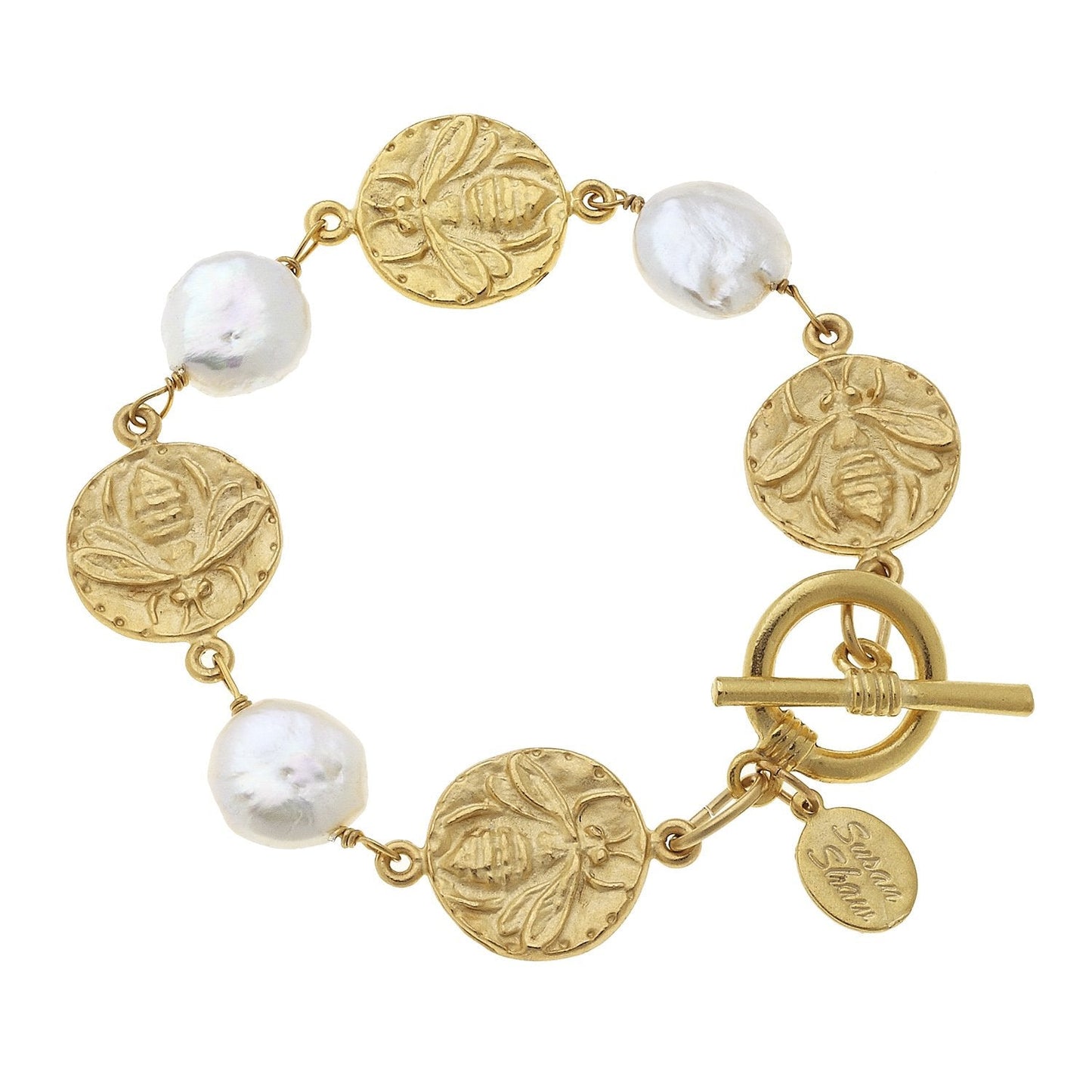 Bee Design Coin Pearl Bracelet