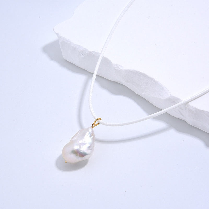 Baroque Pearl Necklace with Leather Cord