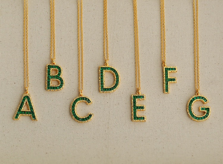 Zirconia Necklace with 26 Green Letters