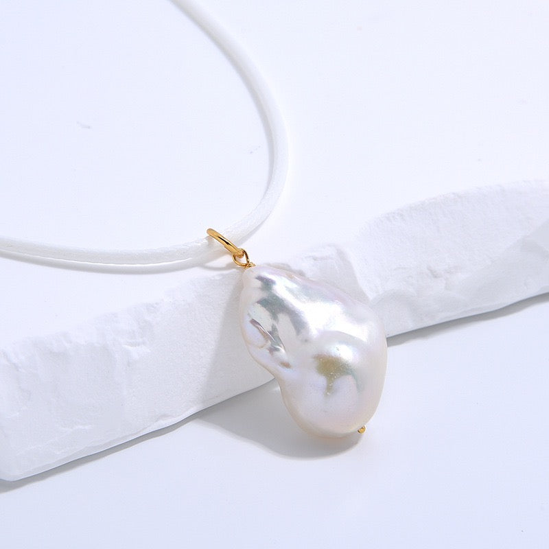 Baroque Pearl Necklace with Leather Cord