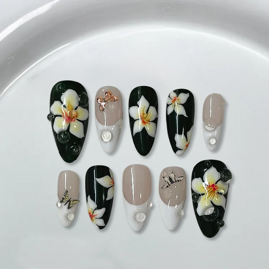 Black and White French Clear Flowers-XHS676