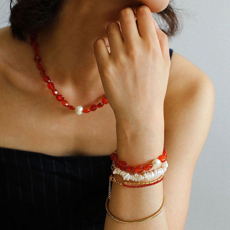 Baroque Necklace and Bracelet in Red Onyx