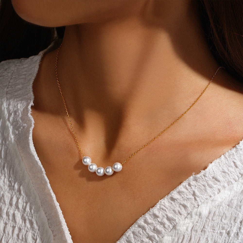 White Freshwater Pearl Necklace with Smile Design