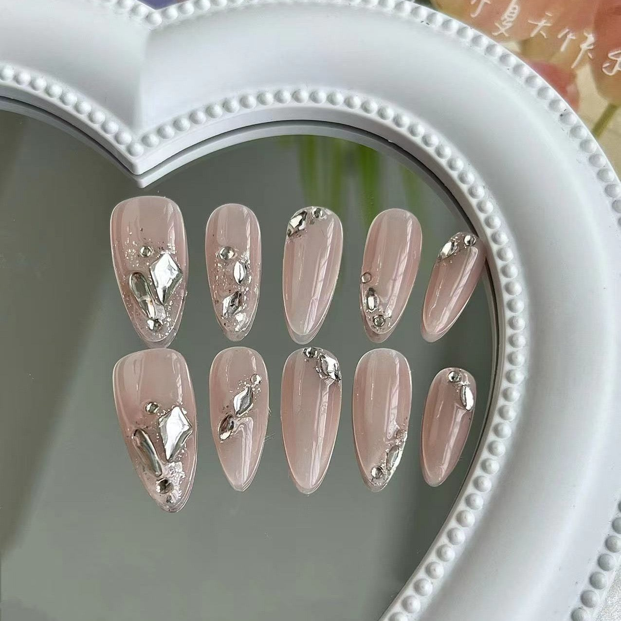 Noble Diamond Pink Almond nails-YL015