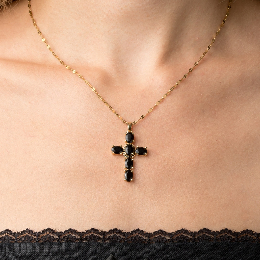 Black Cross Pendant Necklace in Silver