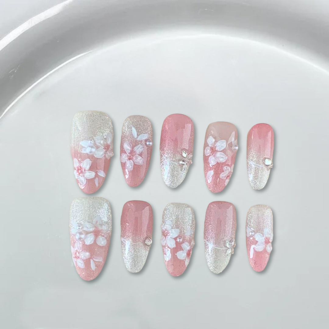 Pink gradient cat's eye hand-painted flowers-PY019