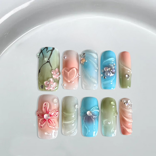 Monet Garden Square Nails-XHS548