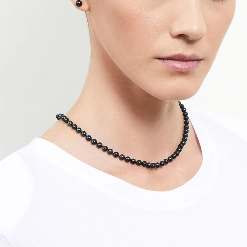 Black Akoya Pearl Necklace AAA Quality 5.0-5.5mm