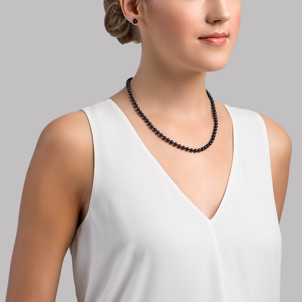 Black Akoya Pearl Necklace AAA Quality 5.0-5.5mm