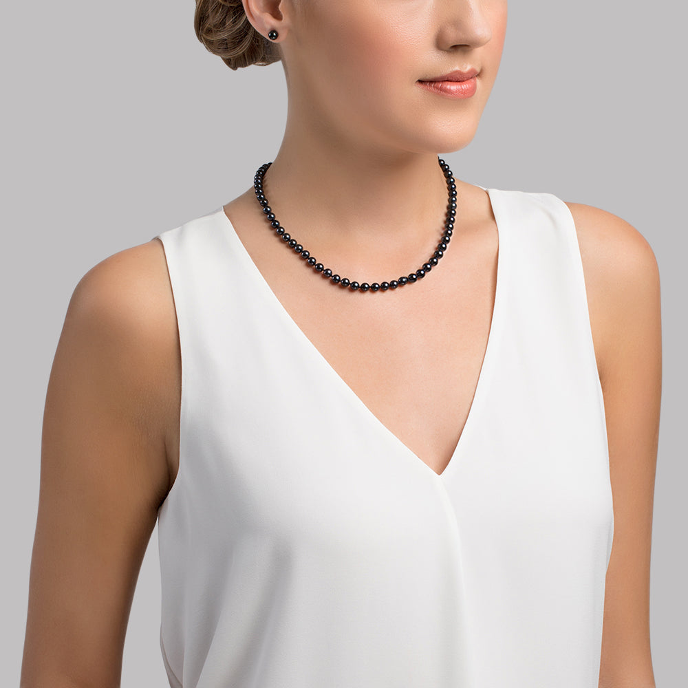 Black Japanese Akoya Pearl Necklace, 5.5-6.0mm - AA+ Quality