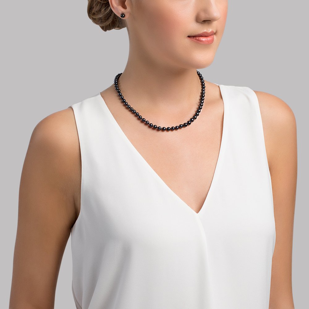 Black Japanese Akoya Pearl Necklace, 5.5-6.0mm - AAA Quality