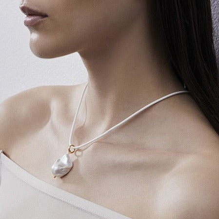 Baroque Pearl Necklace with Leather Cord