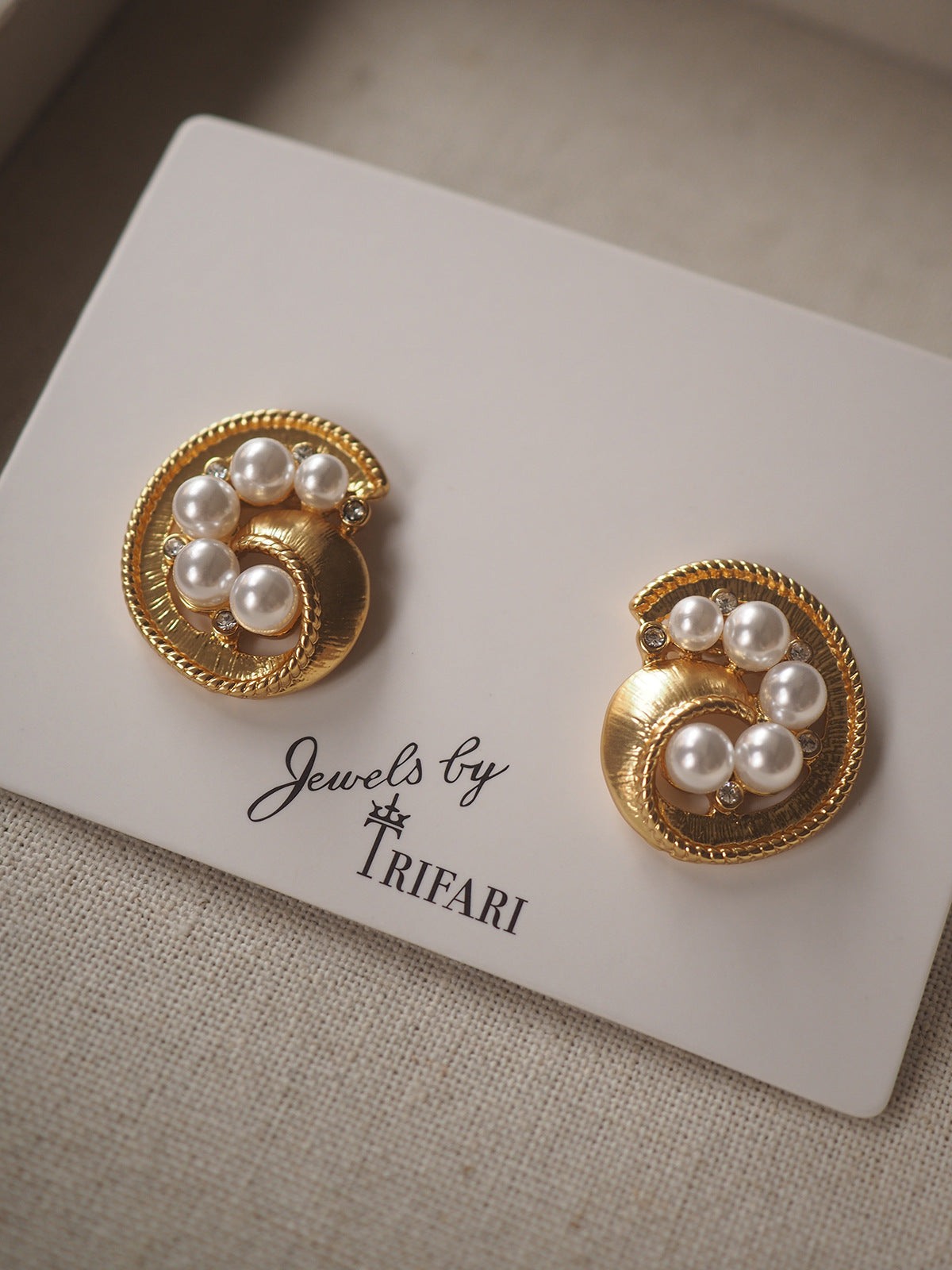 High-Grade Pearl French Style Retro Minority Ear Clip without Pierced Ears Trifari Cuifali vintage Middle-Ancient Earrings