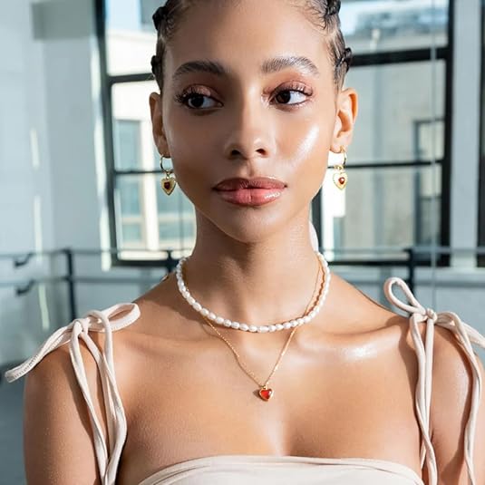 Red Agate Heart Earrings and Necklace Set