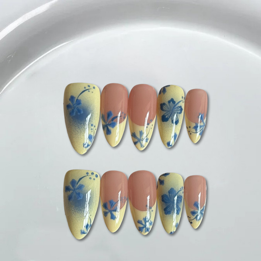 Blue smudged hand-painted floral French style-XHS642