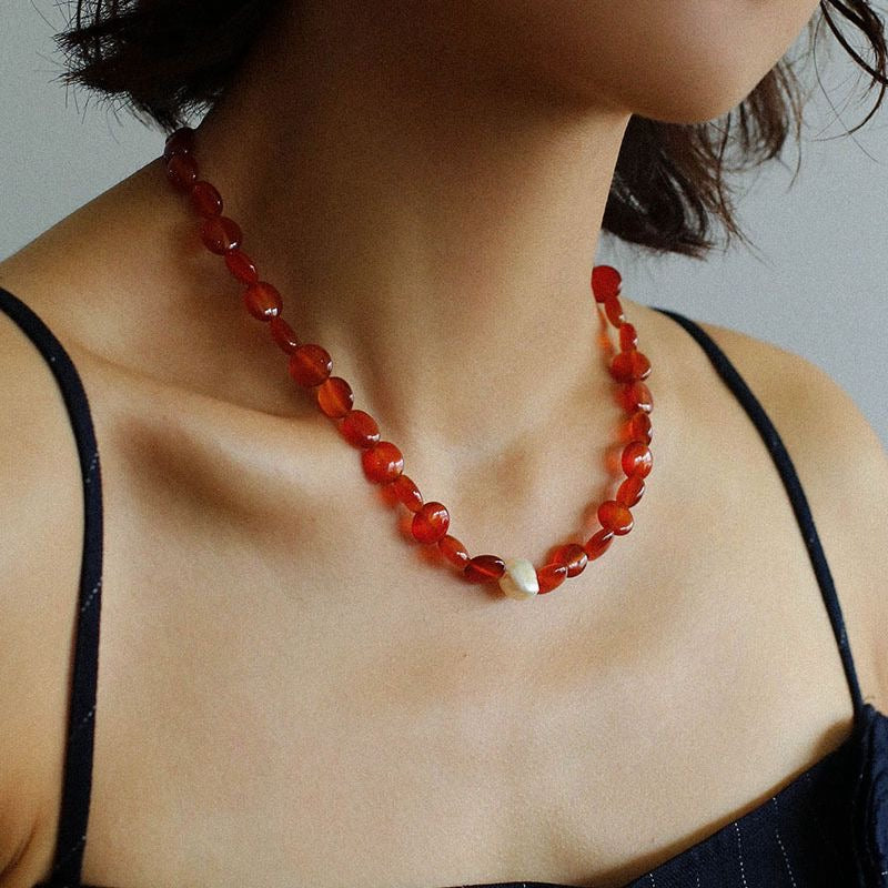 Baroque Necklace and Bracelet in Red Onyx