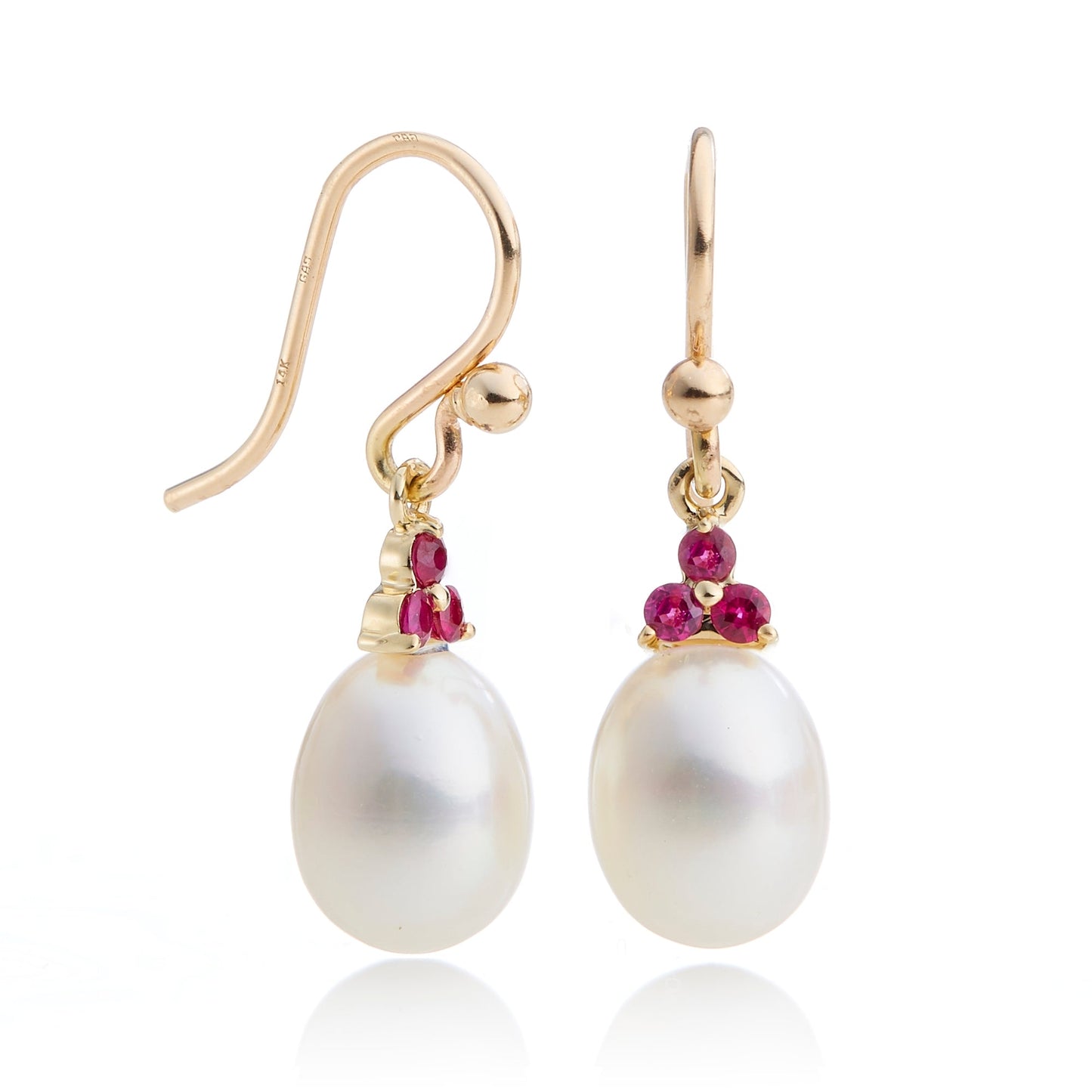 Pearl and Ruby Drop Earrings in Elegant Design