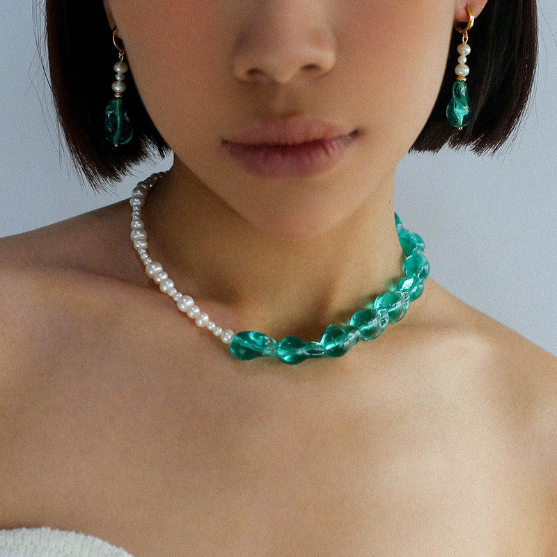 Baroque Pearl Resin Necklace Earrings Bracelet Set