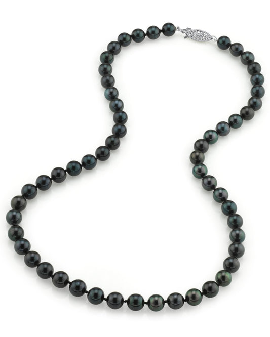 Black Japanese Akoya Pearl Necklace, 7.0-7.5mm - AAA Quality