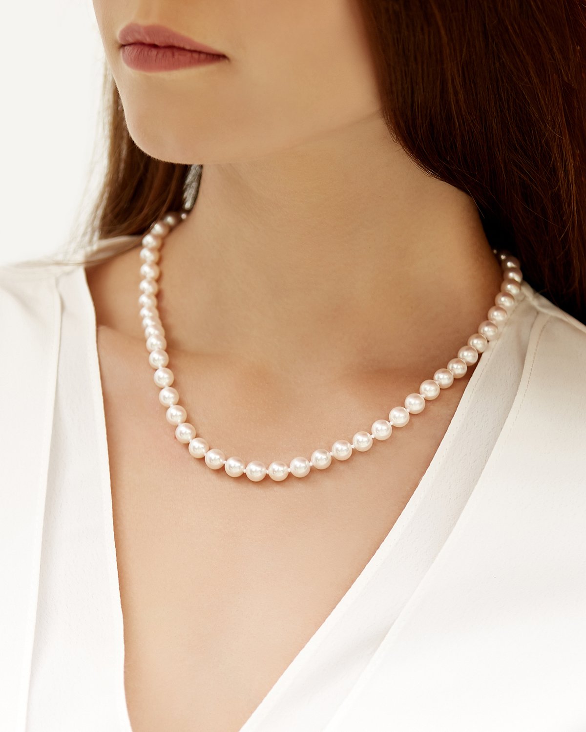 White Japanese Akoya Pearl Necklace, 7.0-7.5mm - AAA Quality