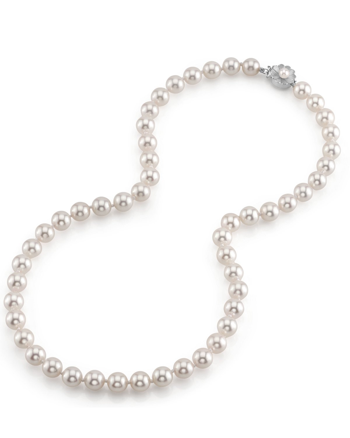 White Hanadama Japanese Akoya Pearl Necklace, 7.5-8.0mm