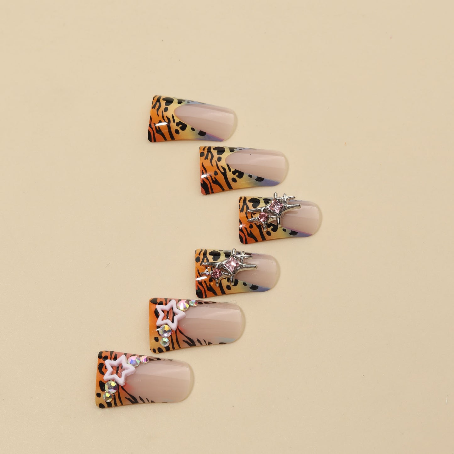 Duckbill-Shaped Wear Nail Tip Love Brown Leopard Printed French Side Removable  Stickers Nail