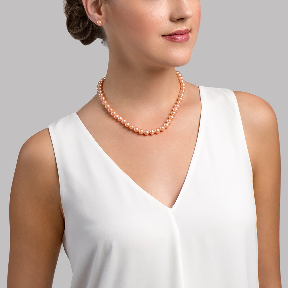 7.0-7.5mm Peach Freshwater Pearl Necklace - AAA Quality