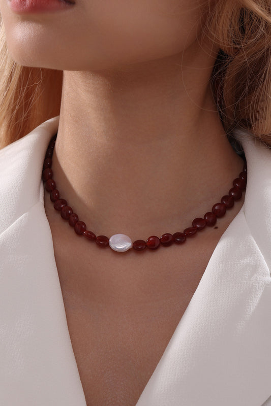 Baroque Necklace and Bracelet in Red Onyx