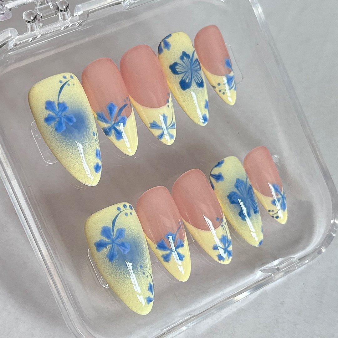 Blue smudged hand-painted floral French style-XHS642