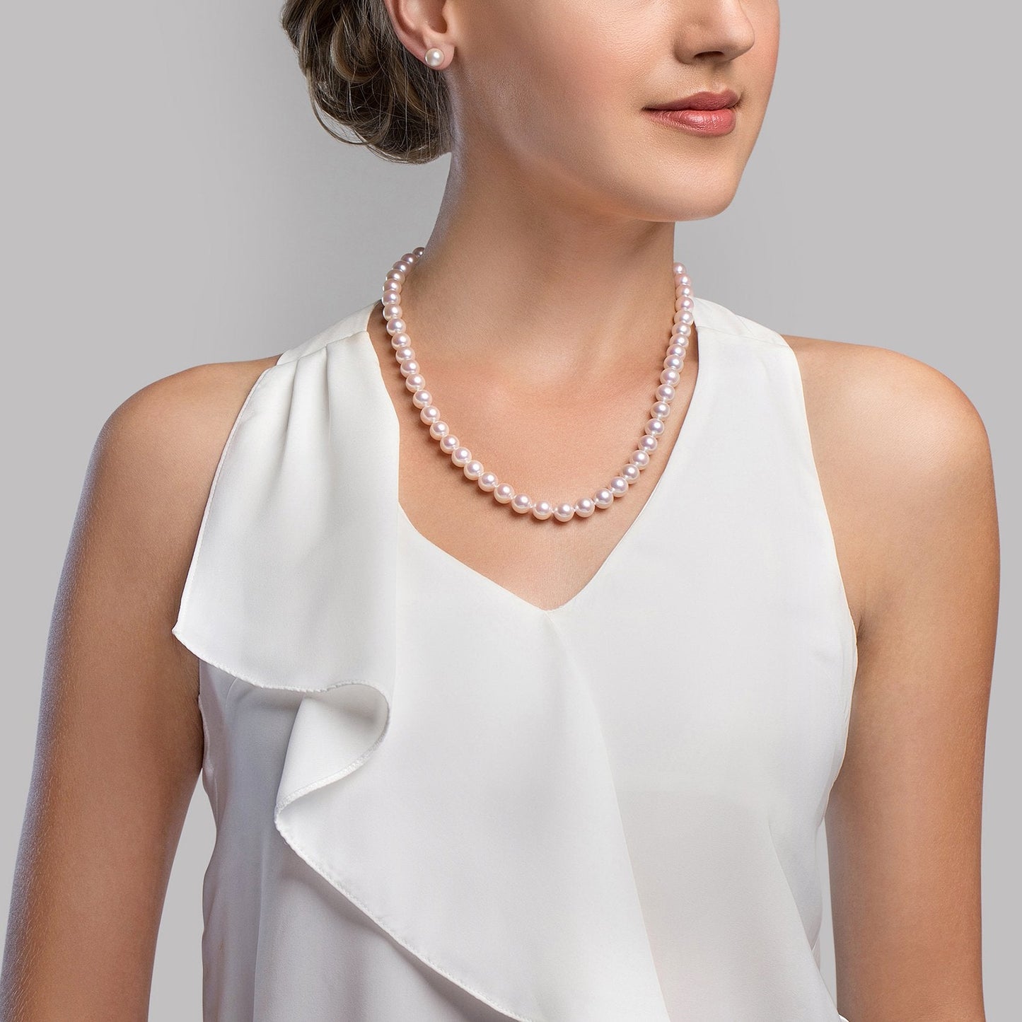 White Japanese Hanadama Akoya Pearl Necklace, 8.0-8.5mm