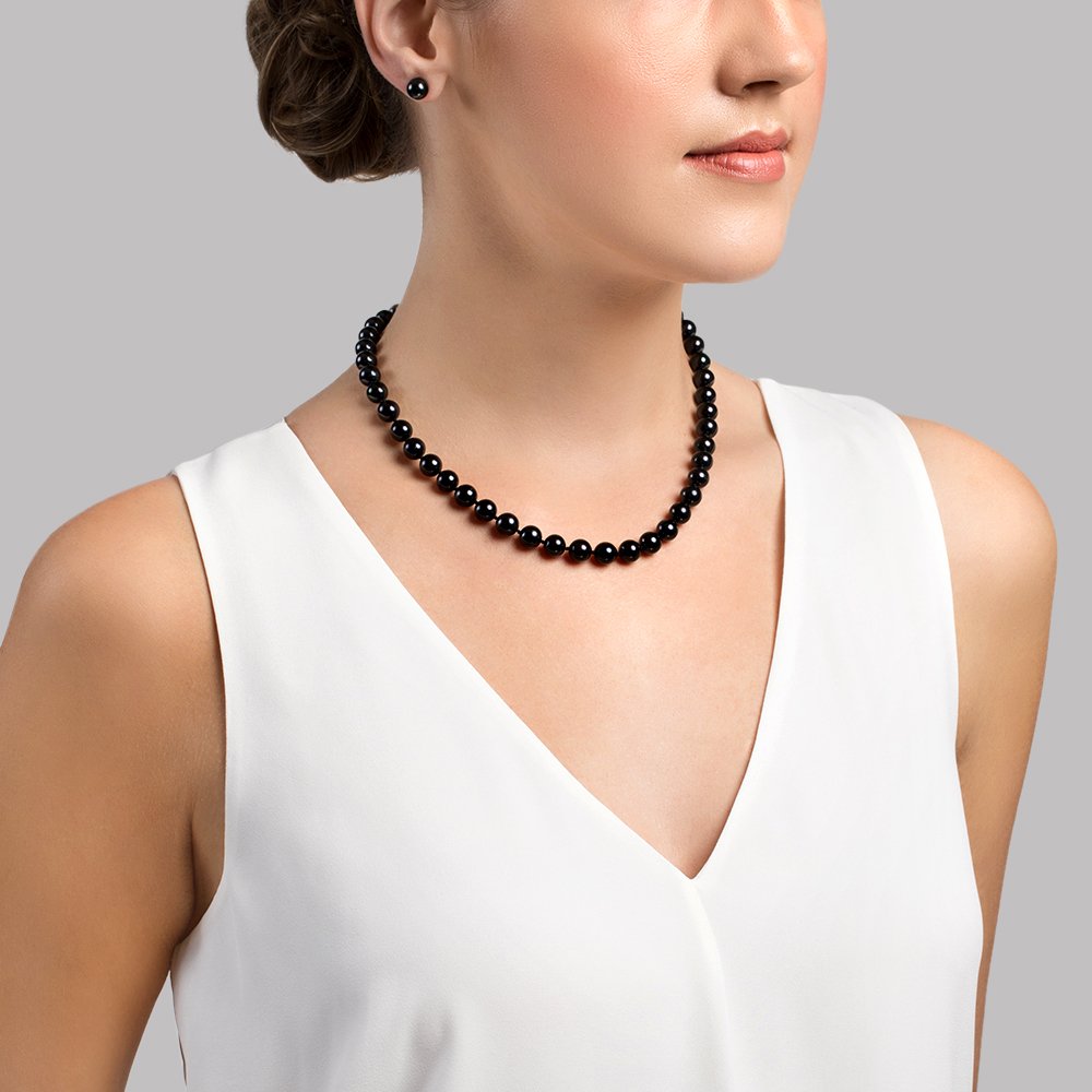 Black Akoya Pearl Necklace 8.5 to 9.0mm Size