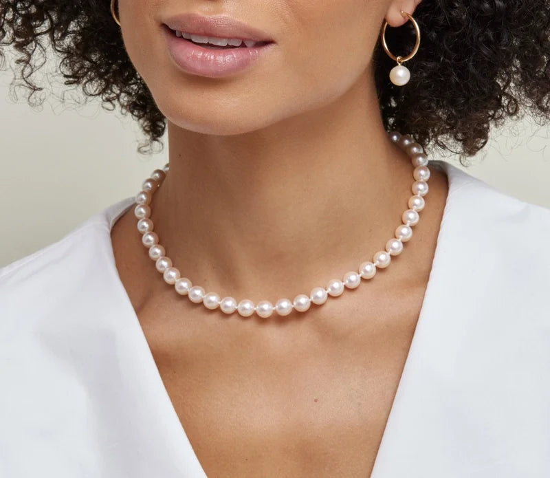 White Japanese Hanadama Akoya Pearl Necklace, 8.0-8.5mm